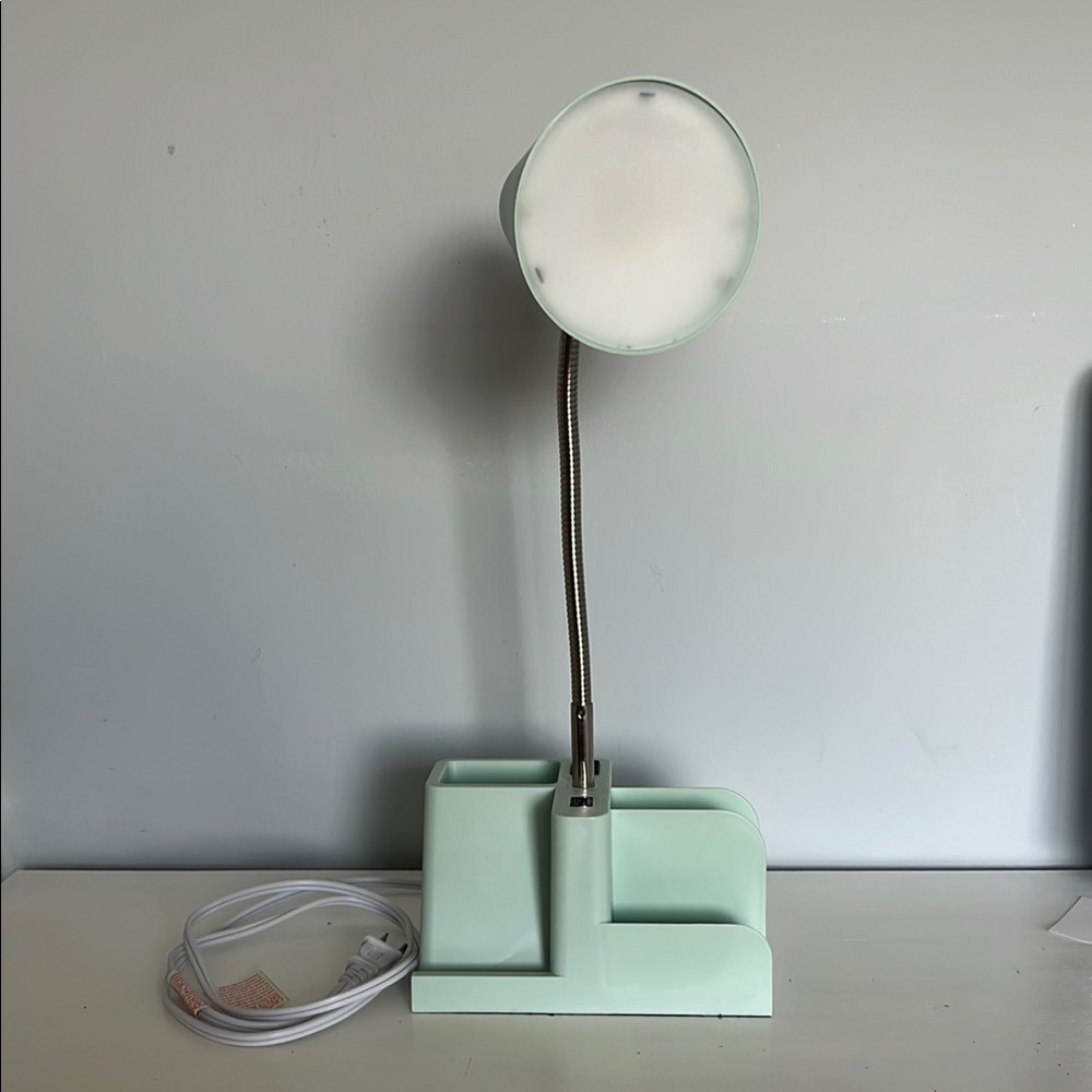 Mint Green Desk Lamp with Organizer and Built-In Charger